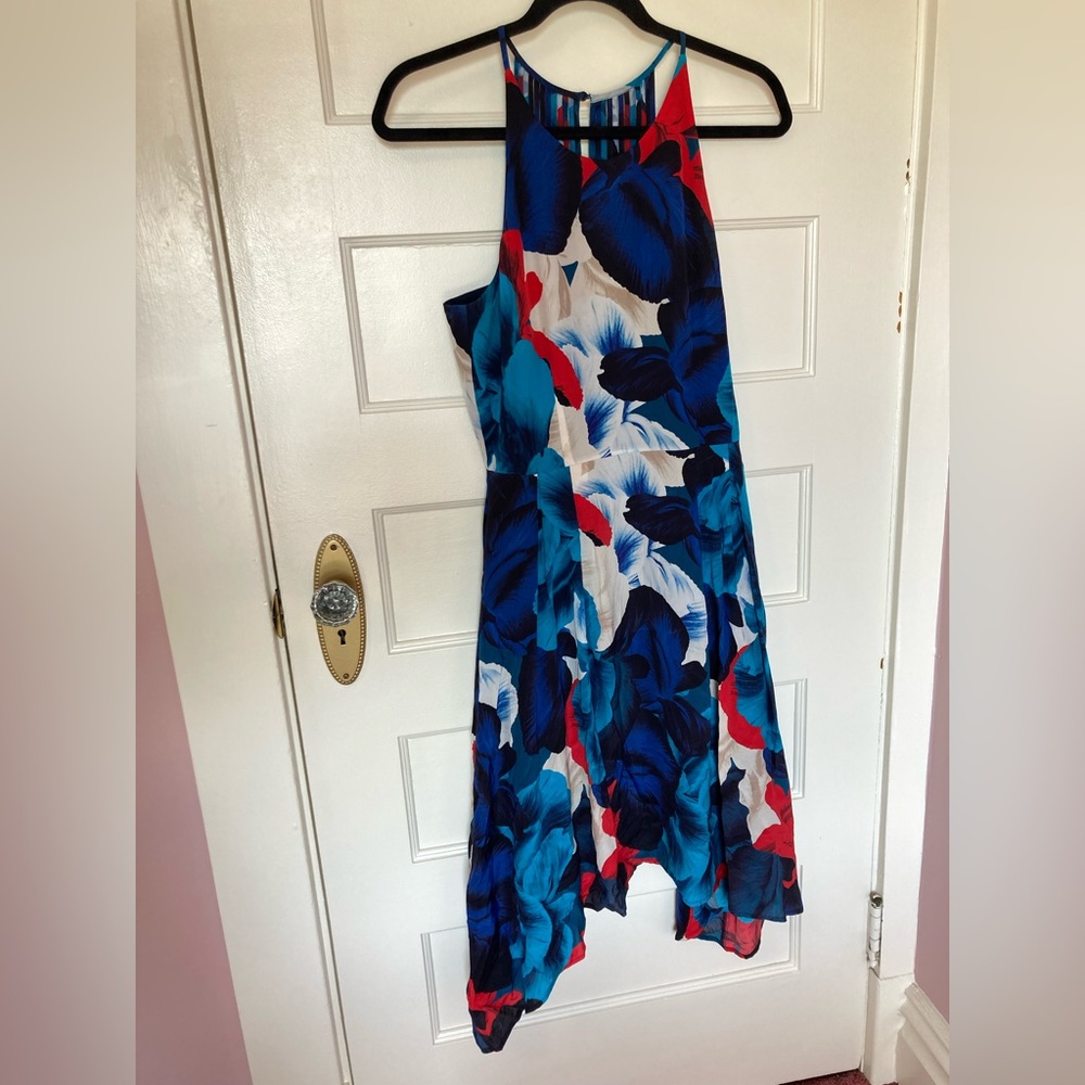 ANTONIO MELANI Blue and Red Floral Silk Sleeveless Cocktail Dress size 2